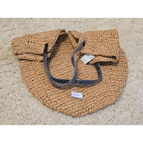 Banana Republic Woven Straw Tote Bag Synthetic Leather Handles One Size Beige - Picture 2 of 7